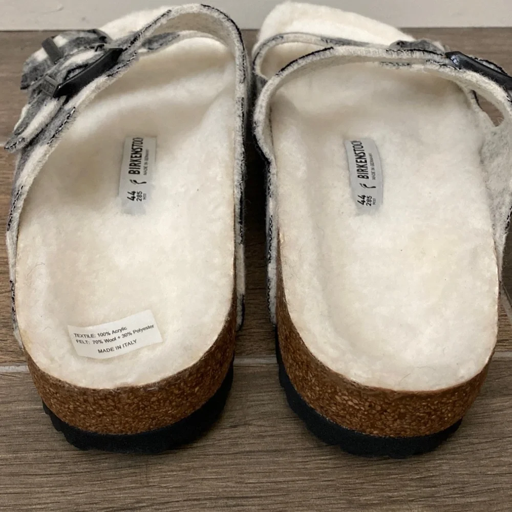 NEW Birkenstock Arizona Shearling Plaid Wool Slide Sandal Size 44 / 11